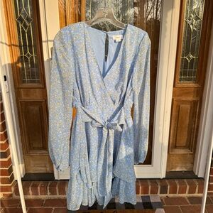 Japna Light Blue Floral Long Sleeve Dress